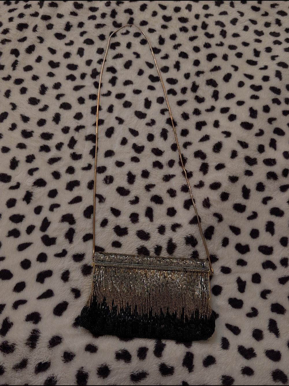 Vintage Gold and Black Beaded Evening Crossbody Bag